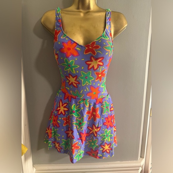 Red and Purple One Piece Swimsuit with Cover up Skirt - Picture 11 of 11